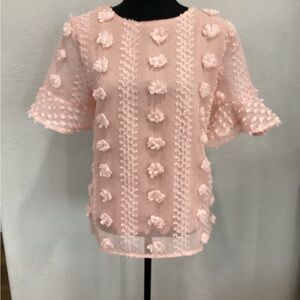 Entro Pink Embellished Flutter Sleeve Blouse